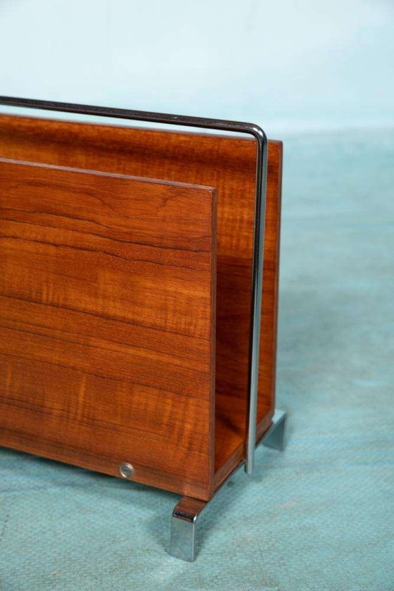 Image 1 of Vintage teakhouten lectuurmand, 60s Midmod magazine rack