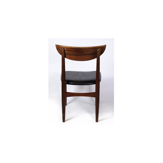 Image 1 of Set van 6 vintage eetkamerstoelen in rozenhout met zwart leer, jaren 1960