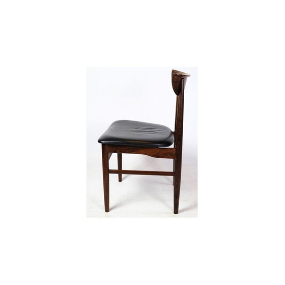 Image 1 of Set van 6 vintage eetkamerstoelen in rozenhout met zwart leer, jaren 1960