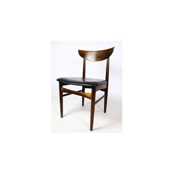 Image 1 of Set van 6 vintage eetkamerstoelen in rozenhout met zwart leer, jaren 1960