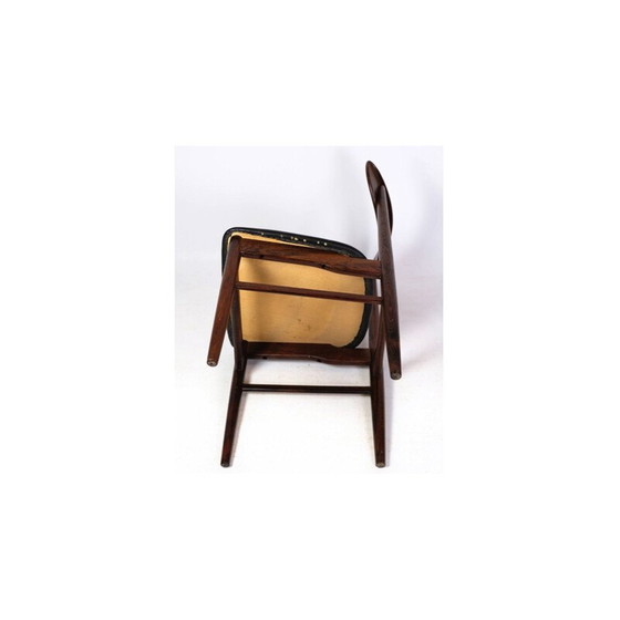 Image 1 of Set van 6 vintage eetkamerstoelen in rozenhout met zwart leer, jaren 1960