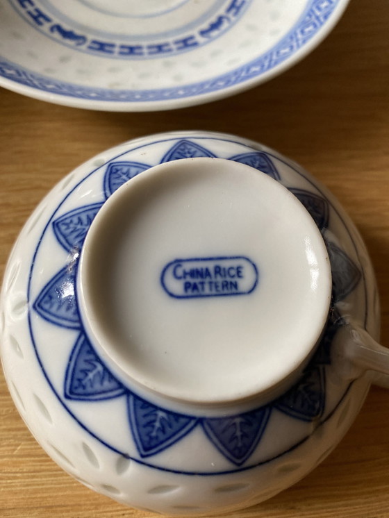 Image 1 of Antieke Chinese Kopjes met Rijstpatroon