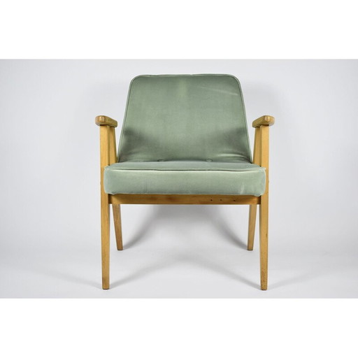 Vintage mint fluwelen fauteuil 366 door J. Chierowski 1962