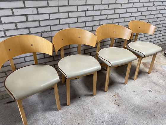 Image 1 of 4x vintage leren Ikea Niels Gammelgaard stoelen