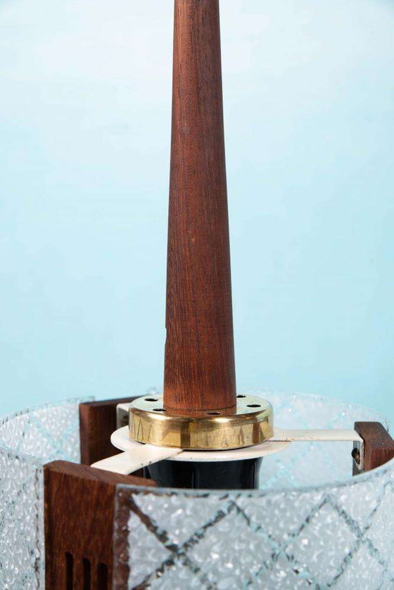 Image 1 of Vintage chique hanglamp jaren 60, teak glas en messing