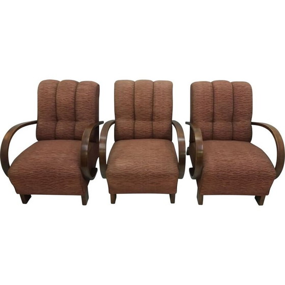 Image 1 of Set van 3 Art deco vintage Halabala fauteuils door U.P. Race Brno, Tsjecho-Slowakije jaren 1930