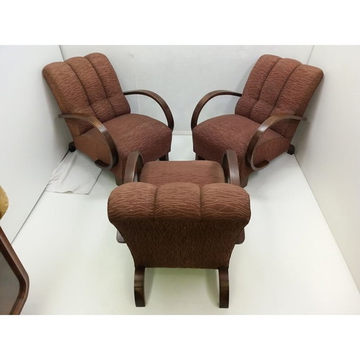 Set van 3 Art deco vintage Halabala fauteuils door U.P. Race Brno, Tsjecho-Slowakije jaren 1930