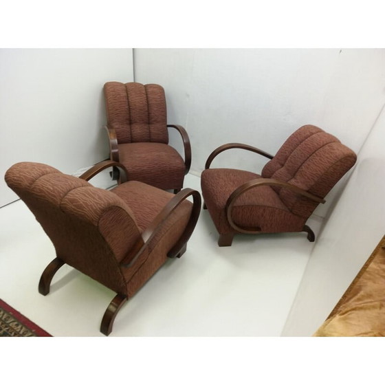 Image 1 of Set van 3 Art deco vintage Halabala fauteuils door U.P. Race Brno, Tsjecho-Slowakije jaren 1930