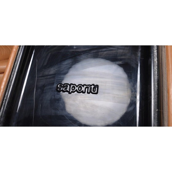 Image 1 of Vintage bruin lederen sofa van Rosselli voor Saporiti in glasvezel 1970