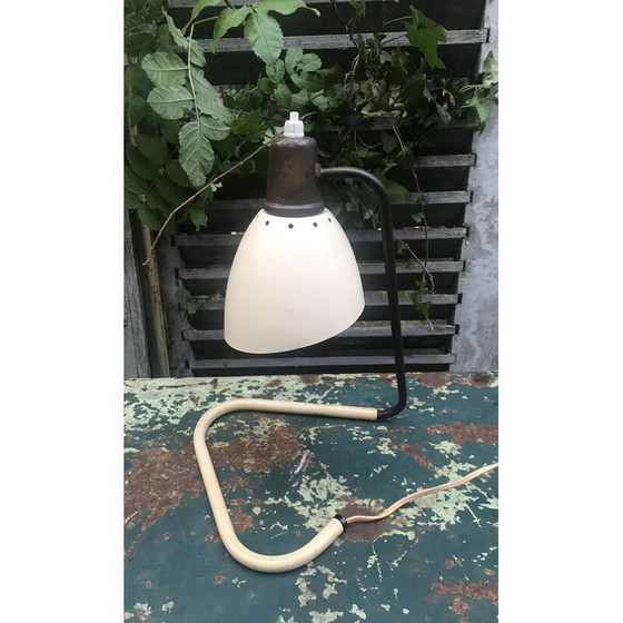 Image 1 of Vintage gelede lamp in messing met voet van Jean Boris Lacroix, 1950