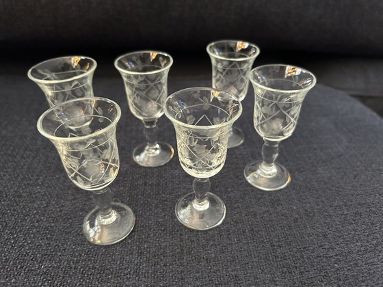 Image 1 of 6x Vintage glaasjes van geslepen