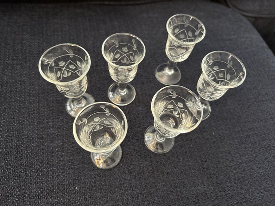 Image 1 of 6x Vintage glaasjes van geslepen