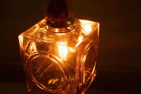 Image 1 of Japandi Glazen hanglamp, bohemian cubic vintage glass lamp