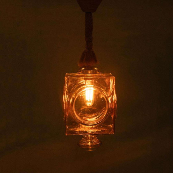 Image 1 of Japandi Glazen hanglamp, bohemian cubic vintage glass lamp