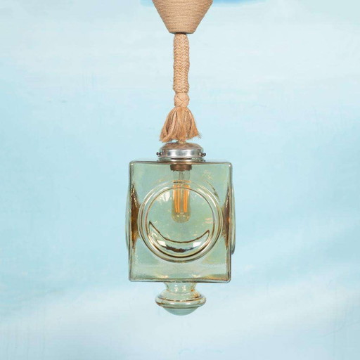 Japandi Glazen hanglamp, bohemian cubic vintage glass lamp