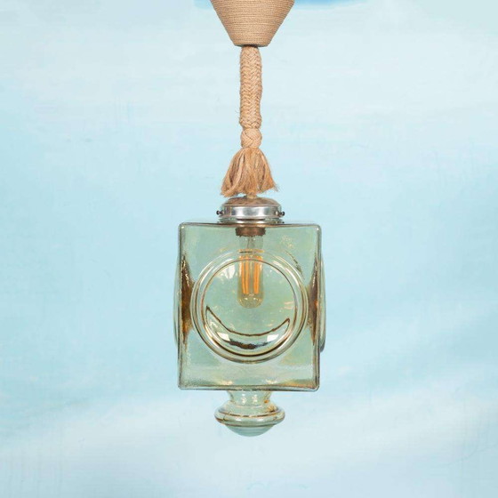 Image 1 of Japandi Glazen hanglamp, bohemian cubic vintage glass lamp