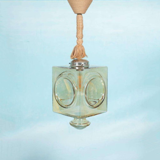 Japandi Glazen hanglamp, bohemian cubic vintage glass lamp