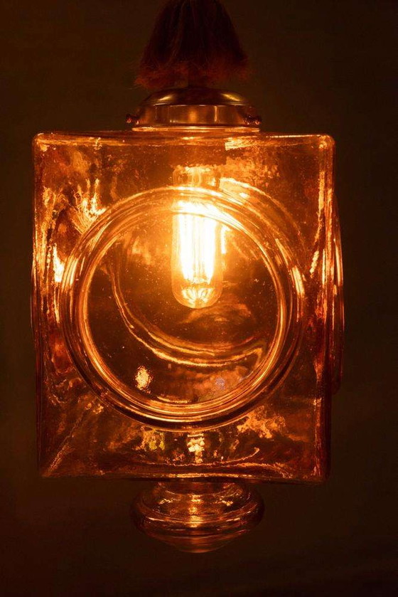 Image 1 of Japandi Glazen hanglamp, bohemian cubic vintage glass lamp