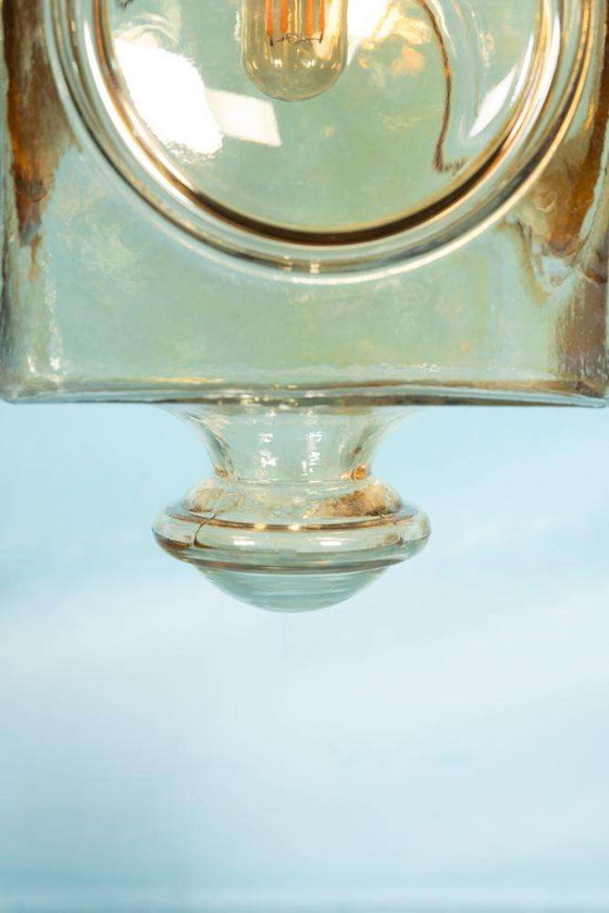 Image 1 of Japandi Glazen hanglamp, bohemian cubic vintage glass lamp