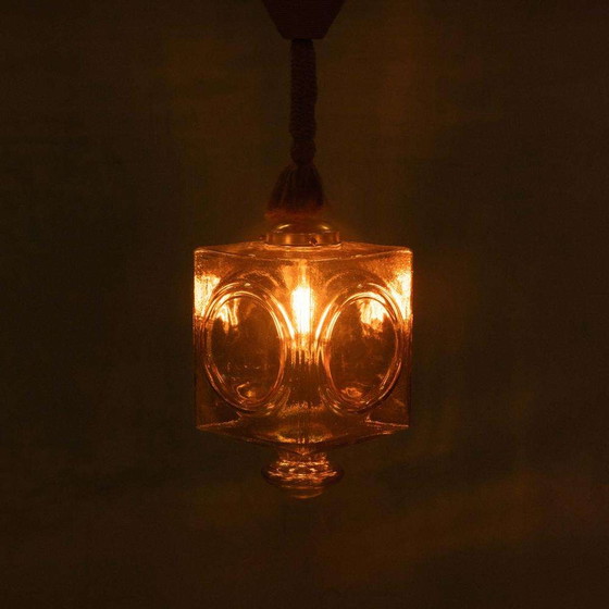 Image 1 of Japandi Glazen hanglamp, bohemian cubic vintage glass lamp