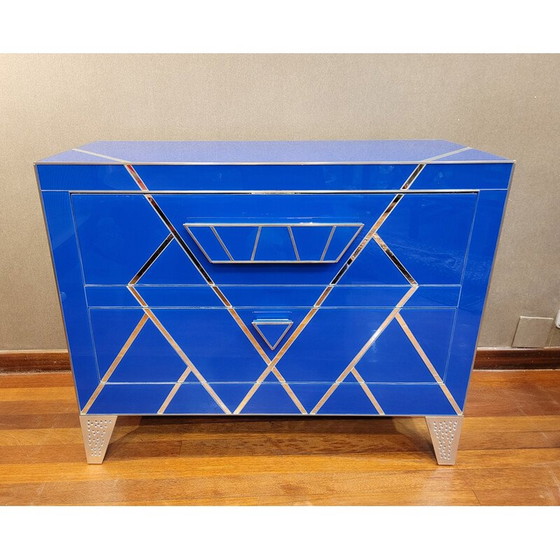 Image 1 of Vintage Art Deco ladekast in Italiaanse blauwe glasplaten