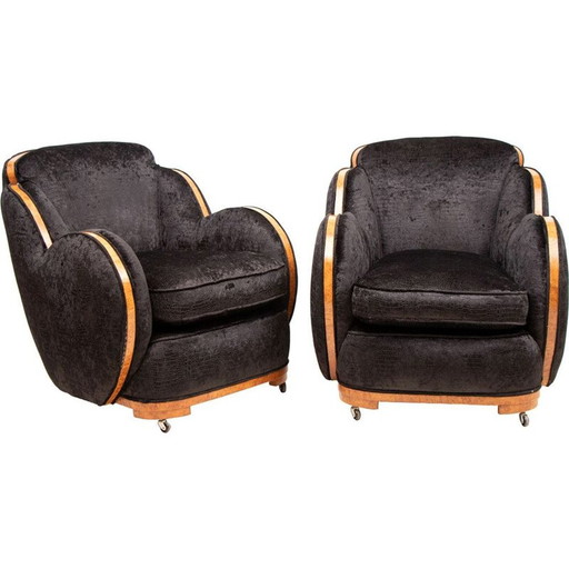 Paar vintage Wolkenrugleunstoelen door Harry & Lou Epstein Art Deco 1930