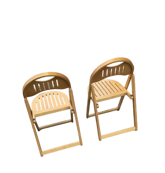 Image 1 of Pair of 2 Midcentury Beech Folding Chairs