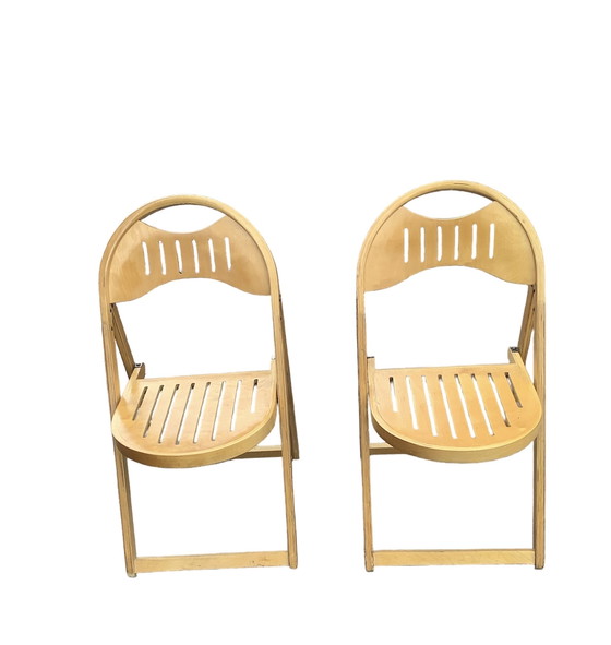 Image 1 of Pair of 2 Midcentury Beech Folding Chairs