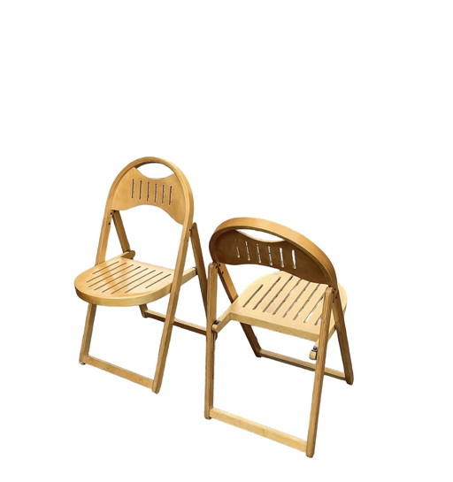 Pair of 2 Midcentury Beech Folding Chairs