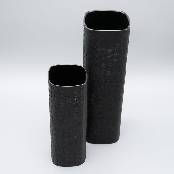 Image 1 of Cuno Fischer Rosenthal Studio-Linie Matte Porcelaine Noire Vaas Trio 30+22+18 Cm