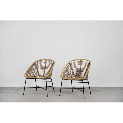 Paar bamboe fauteuils uit de Mid Century, 1960