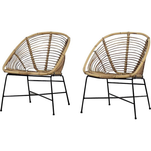 Paar bamboe fauteuils uit de Mid Century, 1960