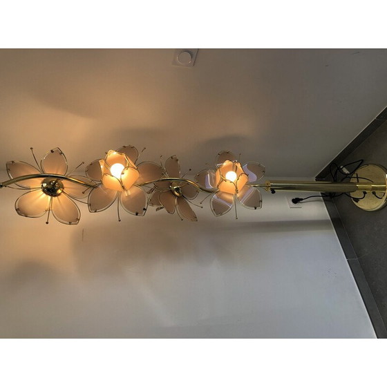 Image 1 of Vintage messing en glazen lotusbloem vloerlamp, 1970