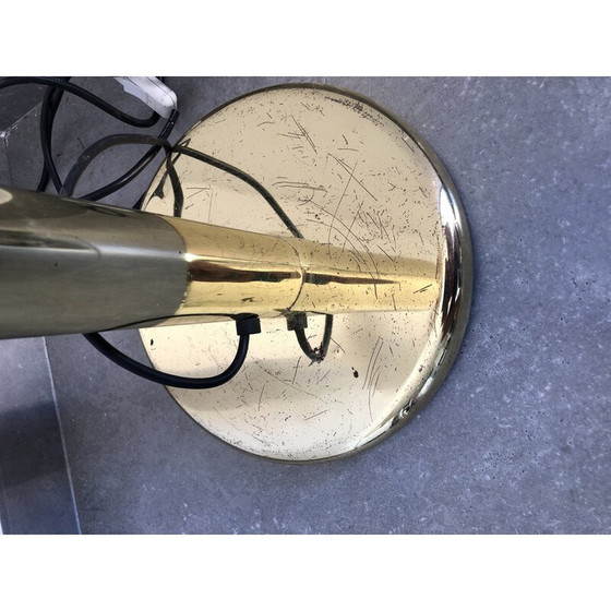 Image 1 of Vintage messing en glazen lotusbloem vloerlamp, 1970