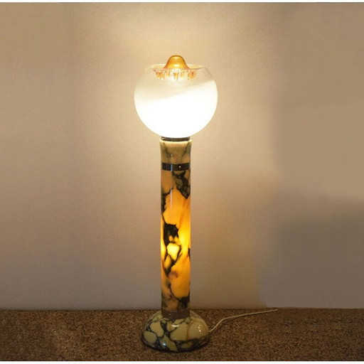 Mid-century vloerlamp met marmeren voet en steel en lampenkap, Italië 1970