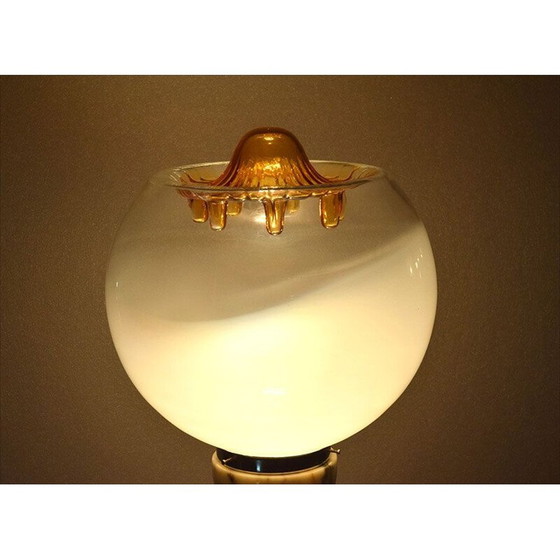 Image 1 of Mid-century vloerlamp met marmeren voet en steel en lampenkap, Italië 1970