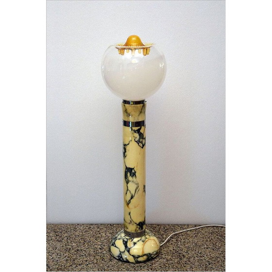 Image 1 of Mid-century vloerlamp met marmeren voet en steel en lampenkap, Italië 1970