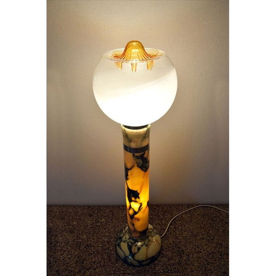 Image 1 of Mid-century vloerlamp met marmeren voet en steel en lampenkap, Italië 1970