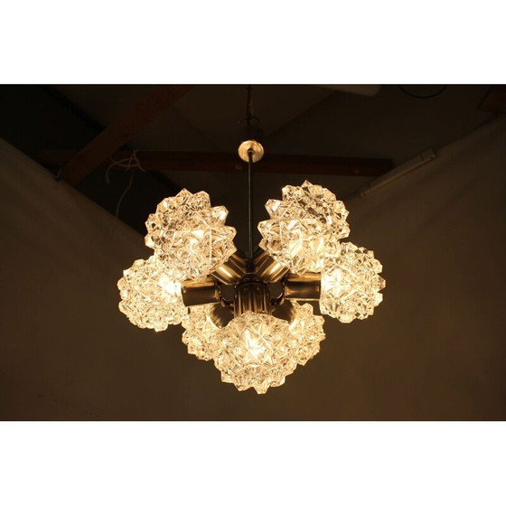 Image 1 of Vintage kroonluchter van glas en staal van Kamenický Šenov, Tsjecho-Slowakije 1960