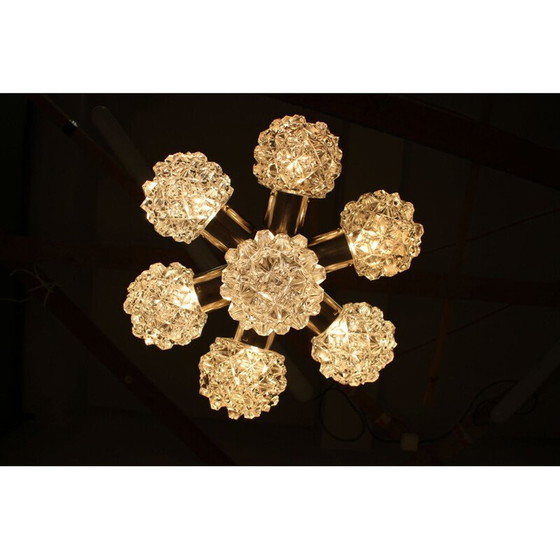 Image 1 of Vintage kroonluchter van glas en staal van Kamenický Šenov, Tsjecho-Slowakije 1960