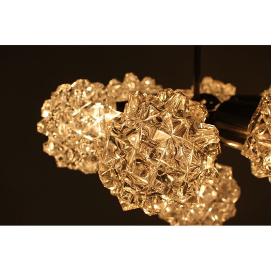 Image 1 of Vintage kroonluchter van glas en staal van Kamenický Šenov, Tsjecho-Slowakije 1960