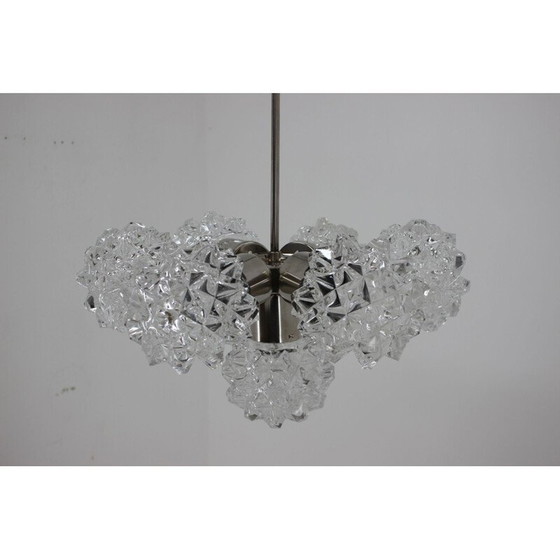 Image 1 of Vintage kroonluchter van glas en staal van Kamenický Šenov, Tsjecho-Slowakije 1960