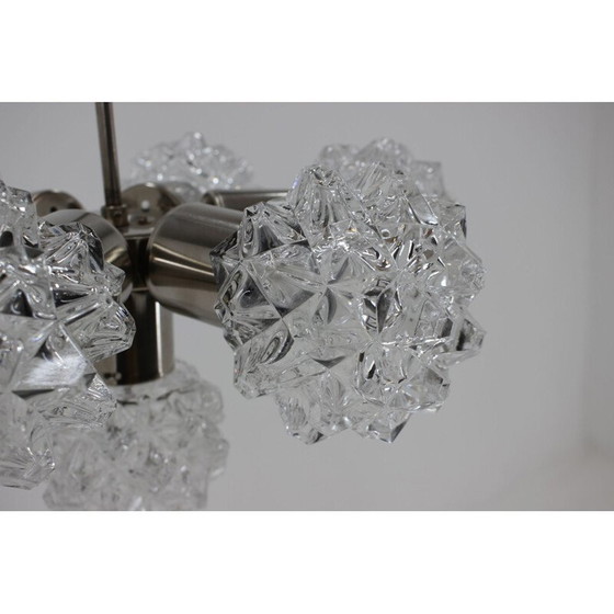 Image 1 of Vintage kroonluchter van glas en staal van Kamenický Šenov, Tsjecho-Slowakije 1960