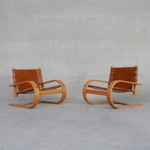 Paar vintage "Scacciapensieri" leren fauteuils van De Pas, D'Urbino en Lomazzi voor Poltronova, Italië 1970