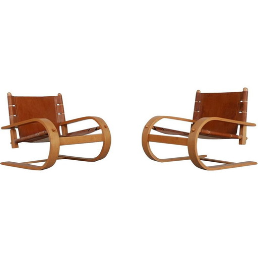 Paar vintage "Scacciapensieri" leren fauteuils van De Pas, D'Urbino en Lomazzi voor Poltronova, Italië 1970
