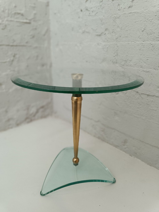 Image 1 of Hollywood Regency side table glas messing