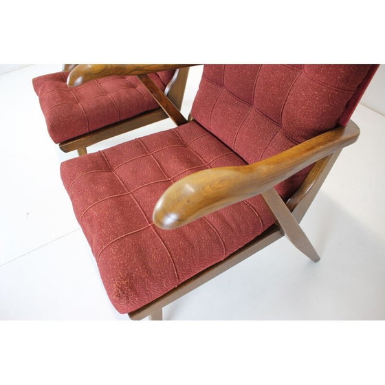 Image 1 of Paar vintage eiken fauteuils, Tsjecho-Slowakije 1960
