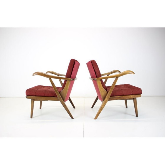 Image 1 of Paar vintage eiken fauteuils, Tsjecho-Slowakije 1960