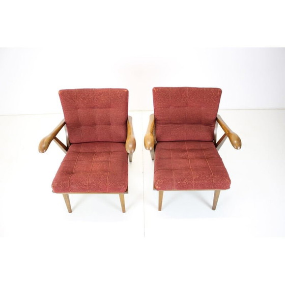Image 1 of Paar vintage eiken fauteuils, Tsjecho-Slowakije 1960