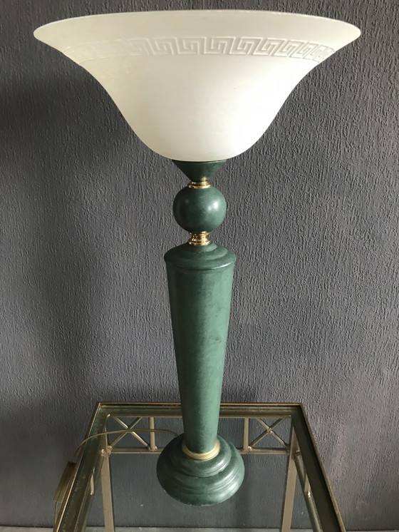 Image 1 of Art Deco Tafellamp Met Glazen Kap